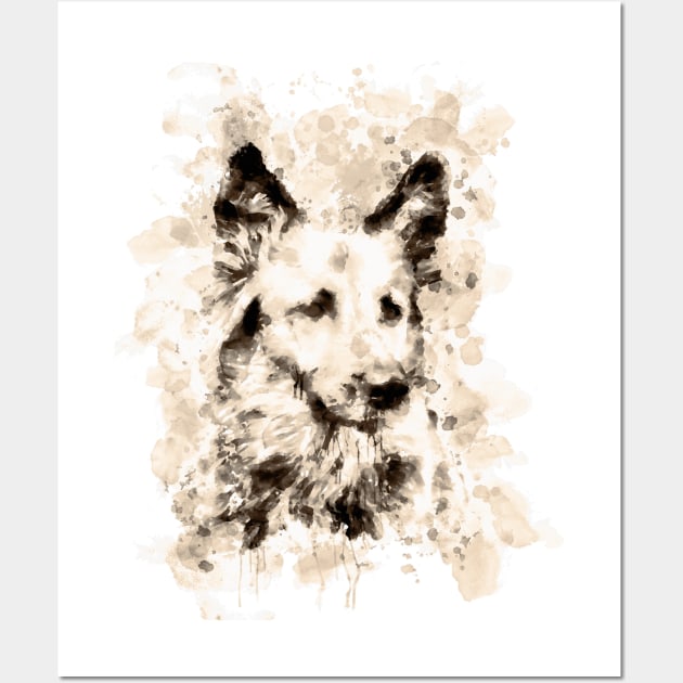 Brown Ink portrait of the german shepherd dog, A watercolor of German Shepherd Head , German Shepherd painting, German Shepherd dog portrait Wall Art by Ryan Rad